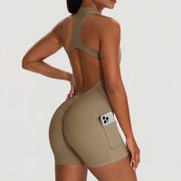 Combinaison-short femme à demi-zip, dos ouvert, ajourée, sexy, pour le yoga, la gym et l'entraînement