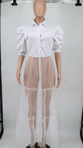 Chemise longue à manches bouffantes pour femme, vêtement d'automne décontracté en Patchwork de maille, hauts pour femmes, 2022 - Product Image 2