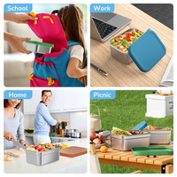 Wadah Makanan Stainless Steel Set Tutup Silikon Kotak Makan Siang Baja Anak Dewasa Wadah Camilan Logam Anti Bocor Kotak Bento Sandwich