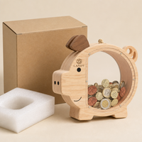 Tirelire en bois de luxe avec fenêtre transparente en acrylique, boîte en forme de cochon gravée au laser, cadeau éducatif pour enfants, provenant du Shandong