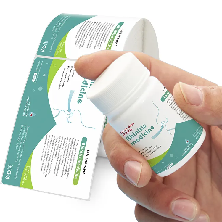 Medicine Bottle Stickers Label Rolls Waterproof Custom Bottle Label PP BOPP PE PET Paper