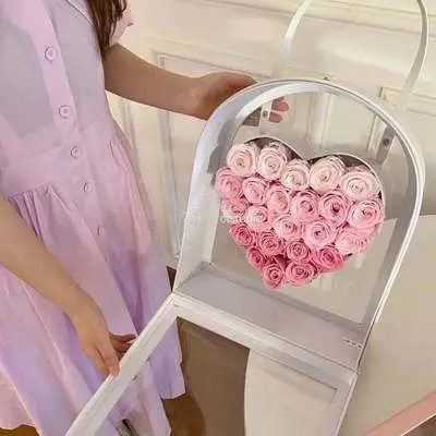 Caja de flores de amor transparente, caja de regalo de acrílico para el Día de San Valentín, venta al por mayor