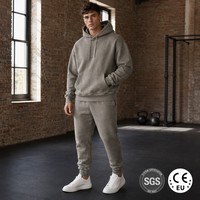 Ensemble sweat à capuche et jogging oversize en coton 380 GSM délavé aux enzymes pour homme, personnalisable OEM, sportswear britannique de luxe, gris pierre, 2 pièces, MOQ50