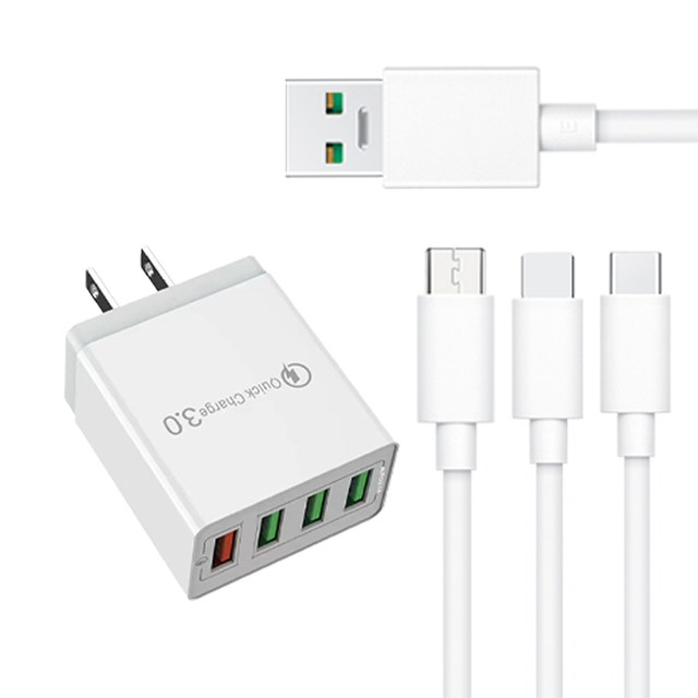 4 Port US Plug Quick USB Charger Power Adapter Phone Wall Charger with Usb Cable Multi Travel Adapter Wall Chargers for Macbook