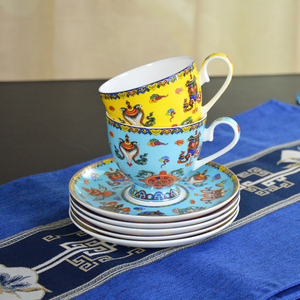 Tasses à <span class=keywords><strong>café</strong></span> et soucoupes en céramique tibétaine aux huit motifs de bon augure, porcelaine, 5 couleurs, tasses à thé, plat pour le <span class=keywords><strong>Tibet</strong></span> - Product Image 2