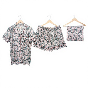 Ensemble de pyjama pour femme en coton 100% à imprimé floral de luxe fait main, doux, respirant, à séchage rapide, manches courtes, pour la maison et l'hôtel, automne/hiver - Product Image 1