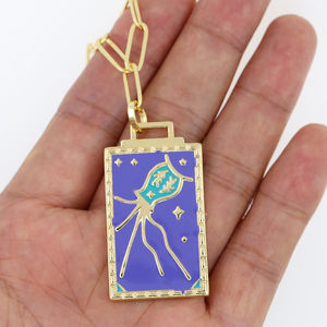 Vintage <span class=keywords><strong>Tarot</strong></span> Charm kolye 18K altın kaplama emaye kolye kolye kadınlar için ayarlanabilir kolye - Product Image 3