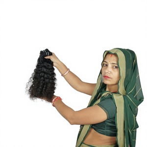 Vierge non traitée meilleure qualité double trame couleur noire soyeuse paquets bouclés extensions de cheveux humains temple indien brut - Product Image 1