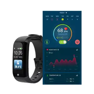 Montre-Bracelet intelligente avec suivi de la santé, Bracelet avec température corporelle, fréquence cardiaque, Sport, avec capteur de thermomètre