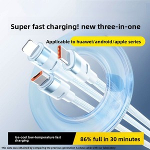 Câble de charge super rapide <span class=keywords><strong>3</strong></span>-en-1 100W avec gaine tressée compatible téléphones iOS et Android, chargeur de voiture universel <span class=keywords><strong>USB</strong></span> 2.0 Type-C - Product Image 4