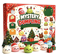 Calendrier de l'Avent de Noël Boîte Mystère 24 Pièces, Jouet Anti-Stress Squishy en Forme de Boulette Cuite à la Vapeur à Remontée Lente en TPR, Coffret Cadeau de Noël Vente en Gros