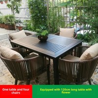 Table à manger moderne anti-corrosion en PE rotin plastique bois mobilier d'intérieur pour cour loisirs terrasse extérieur
