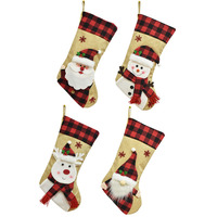 Grand ensemble de chaussettes de Noël rustiques 3D personnalisées, 47 cm, en lin et velours, sacs cadeaux de Noël, décorations Père Noël, bonhomme de neige, renne, gnome