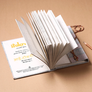 Sustainable Handmade Paper Notebook with Fabric Cover & Thread Lock <b>Writing</b> & Sketch <b>Journal</b> - Product Image 3