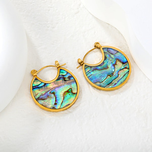 ต่างหูแบบห่วง เปลือกหอยอะบาโลน ต่างหูรูปผีเสื้อ ชุบทอง สแตนเลส เครื่องประดับแฟชั่นสำหรับงานปาร์ตี้ สไตล์ยุโรป - Product Image 3