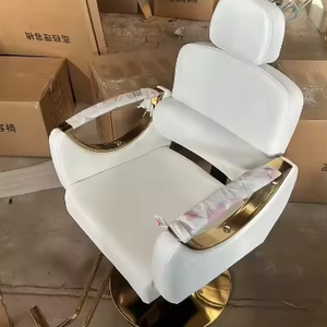 Nouvelle chaise de salon blanche en métal électroplaqué pour la coupe et la coloration des cheveux, avec levage simple en cuir, pouvant être retournée à l'envers, chaise de barbier - Product Image 1