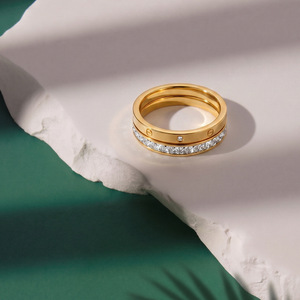 Trendy Waterproof Tarnish Free 18K Gold PVD Plated Stainless Steel Stacking <b>Ring</b> <b>Set</b> for <b>Women</b> Hypoallergenic CZ Eternity <b>Ring</b> - Product Image 4