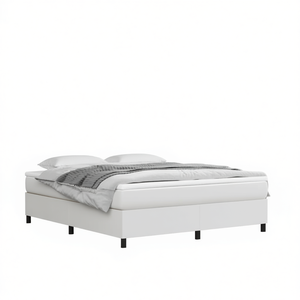 Letto Matrimoniale Imbottito in Ecopelle Bianca con Base in Legno Ingegnerizzato e Compensato, Durevole ed Elegante - Product Image 1