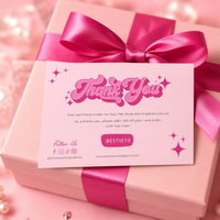 Carte de remerciement rose rétro personnalisée avec code promotionnel et icônes sociales pour les packs d'insertion de commandes de boutique en ligne
