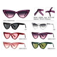 Vente en gros et au détail de lunettes de soleil œil de chat tendance, lunettes de soleil de haute qualité en rouge, violet, vert et transparent