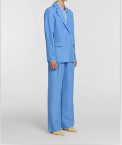 Blazer bleu ciel pour femme avec revers cranté, poches à rabat, poignets ajustés, parfait pour une tenue professionnelle de bureau - Product Image 5