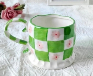 Tazas de cerámica a cuadros con bloques de color personalizados, tazas de cena para decoración del hogar para uso de té y leche - Product Image 3