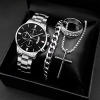 Ensemble Montre Bracelet Classique Homme Or Genève Luxe Bijoux Mode Acier Inoxydable Quartz Analogique Vente en Gros