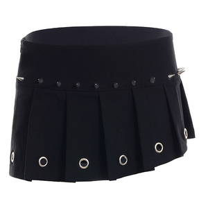 Mini-jupe plissée gothique à œillets et fermeture éclair, coupe trapèze, respirante, lavable, taille naturelle, style punk automne pour femme - Product Image 5