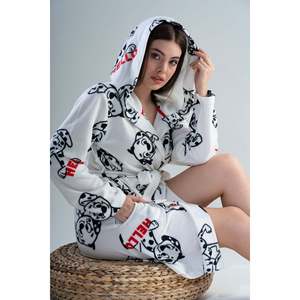 Bata corta con capucha de forro polar para mujer con bolsillos, sudaderas cómodas - Product Image 6