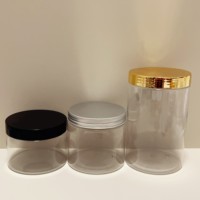 Impression plastique 300ml 400ml clair PET rond large bouche pots en plastique poudre beurre crème pot blanc avec couvercles transparents
