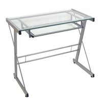 Bureau debout en verre trempé transparent moderne avec cadre en métal Table d'ordinateur de levage populaire et fonction modulaire de salle de jeu