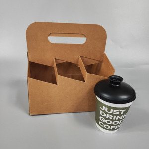 Cajas de papel Kraft Portavasos de café desechable a prueba de fugas con bandeja con asa de 2/4 orificios para bebidas calientes para llevar Mangas de papel a granel - Product Image 3