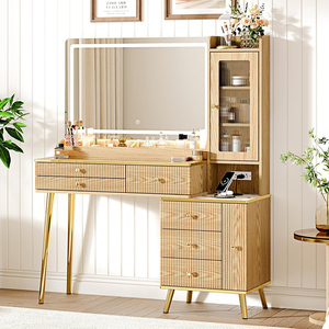 Miroir ovale LED moderne de 48 pouces avec éclairage, coiffeuse de maquillage avec <span class=keywords><strong>tiroirs</strong></span> à fermeture douce et organisateur de rangement pour salle de bain - Product Image 1