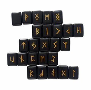 Juego de Piedras Rúnicas de Jade y Cristal Curativo Natural de Obsidiana Negra - Product Image 1