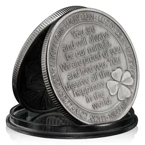 प्रिय पुत्री लकी सिक्का रचनात्मक उपहार संग्रहणीय कांस्य मढ़वाया स्मारिका सिक्का चार पत्तियां तिपतिया घास स्मारक सिक्का
