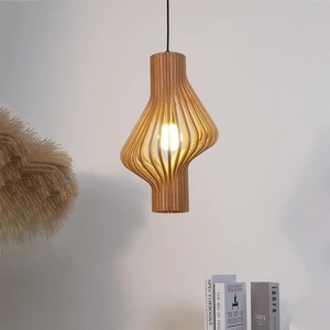 Lampe suspendue en bois à surface incurvée créative, luminaire artistique design, lampe de plafond suspendue pour cuisine, luminaire décoratif pour la maison - Product Image 2