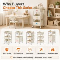 Chariot de rangement roulant en acier et PP pour jouets et livres d'enfants, avec roues, pour chambre d'enfant et salle de classe, organisateur crème, OEM ODM
