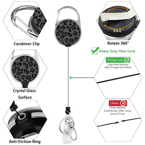 In stock: Gray leopard print retractable easy-pull <b>buckle</b> mountaineering keychain card holder, double-sided UV printed lanyard, - Product Image 2