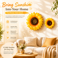 Décoration murale moderne en métal 3D en forme de tournesol - Fleur en fer jaune à suspendre pour salon et clôture de jardin
