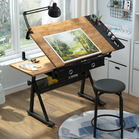 Bureau à domicile réglable en hauteur Bureau d'art en verre en bois inclinable Table à dessin