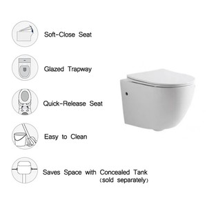 Toilettes murales Standard de haute qualité, articles sanitaires, réservoir dissimulé, Design moderne, chasse d'eau sans bords - Product Image 6