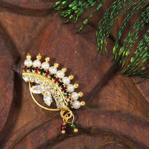 Indian Traditional Pearl Drop <b>Nose</b> <b>Ring</b> Gold Plated Copper Flower <b>Nath</b> Nathani for Women Bridal Wedding Engagement Jewelry - Product Image 1
