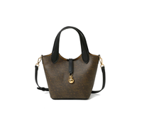 Premium Leder Damen-Wassereimer-Tasche mit Schulterriemen und besticktem Jacquard-Griff