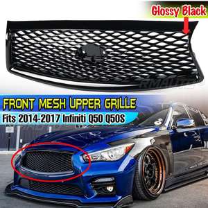 Rejilla Delantera Negra Brillante para Coche, Rejilla de Carreras, Kit de Carrocería de Repuesto, Parrilla Superior de Malla para Parachoques y Capó para Infiniti Q50 Q50S 2014-2017 - Product Image 1