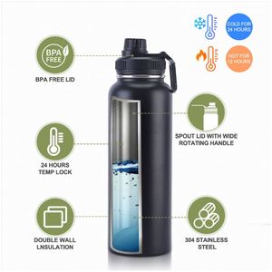 Botella de Agua Deportiva de Acero Inoxidable Aislada, Ecológica, Libre de BPA, Personalizada y Portátil de 32/64 oz, con Tapa y Aislamiento al Vacío - Product Image 5