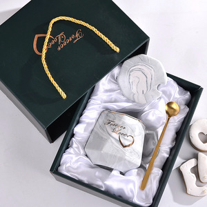 High-quality Appearance <b>Level</b> Gift Ceramic Mugs Marble-patterned Covered Spoon <b>Water</b> Cups Customized LOGO - Product Image 5