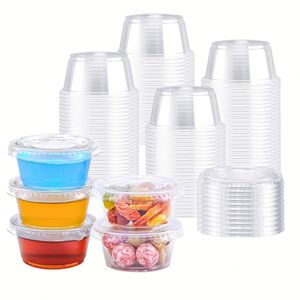1000 sets de gobelets portionneurs en plastique de qualité alimentaire sans BPA de 80 ml avec couvercles, petits gobelets transparents pour shots de gelée, contenants jetables pour condiments - Product Image 1