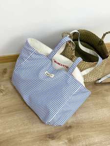 <b>Large</b> Capacity Striped Tote Reversible Double Sided Shoulder Embroidered Canvas for Women Daily Shopping <b>Bag</b> - Product Image 2