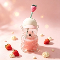Nouvelle tasse à paille rose fraise avec couvercle anti-fuite, motif ours mignon, pour boissons, smoothies, eau, jus, cadeaux de voyage