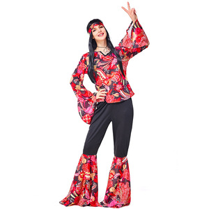 Vêtements Hippie XJ <span class=keywords><strong>des</strong></span> années 1960 pour les fêtes - Tenue de <span class=keywords><strong>chanteur</strong></span> country rouge et noire - Product Image 4